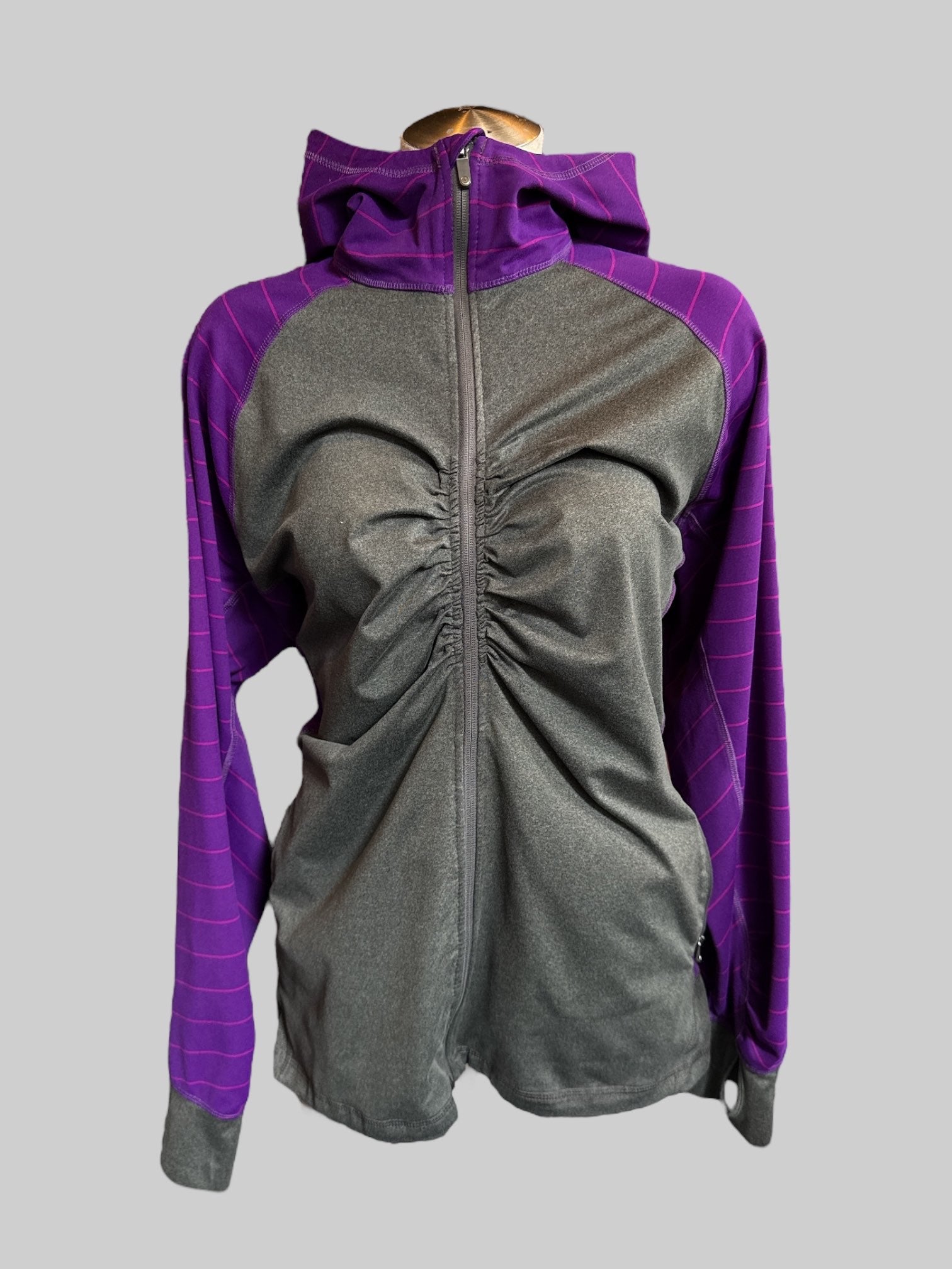 3X Purple and gray activewear zip up hoodie with thumb holes