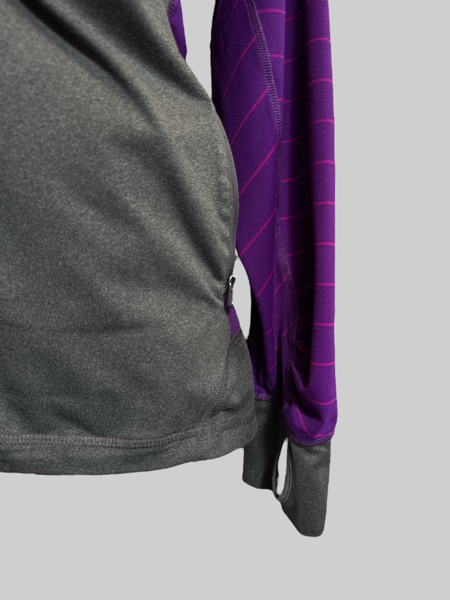 3X Purple and gray activewear zip up hoodie with thumb holes