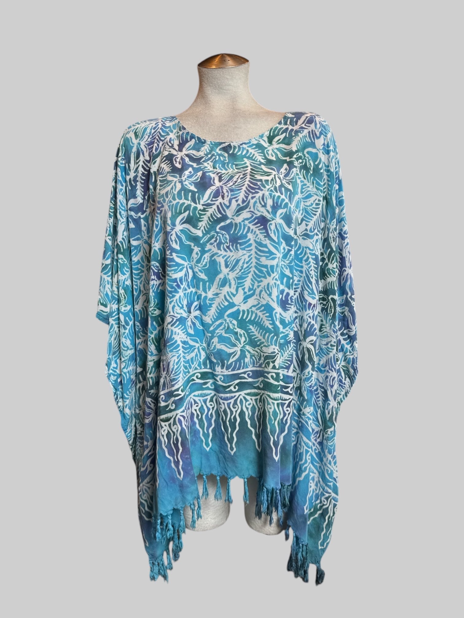 0X Blue floral caftan with tassels