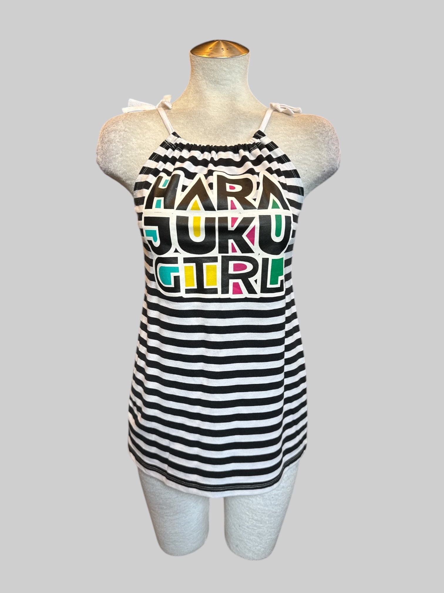 S Black and white “Harajuku Girl” mini dress with tie straps
