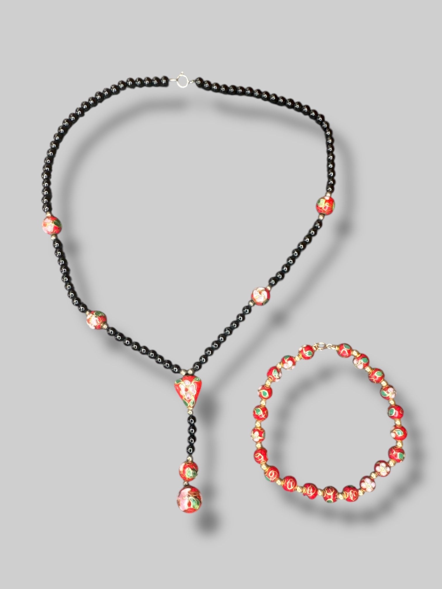 Vintage 30s Cloisonné necklace and bracelet set