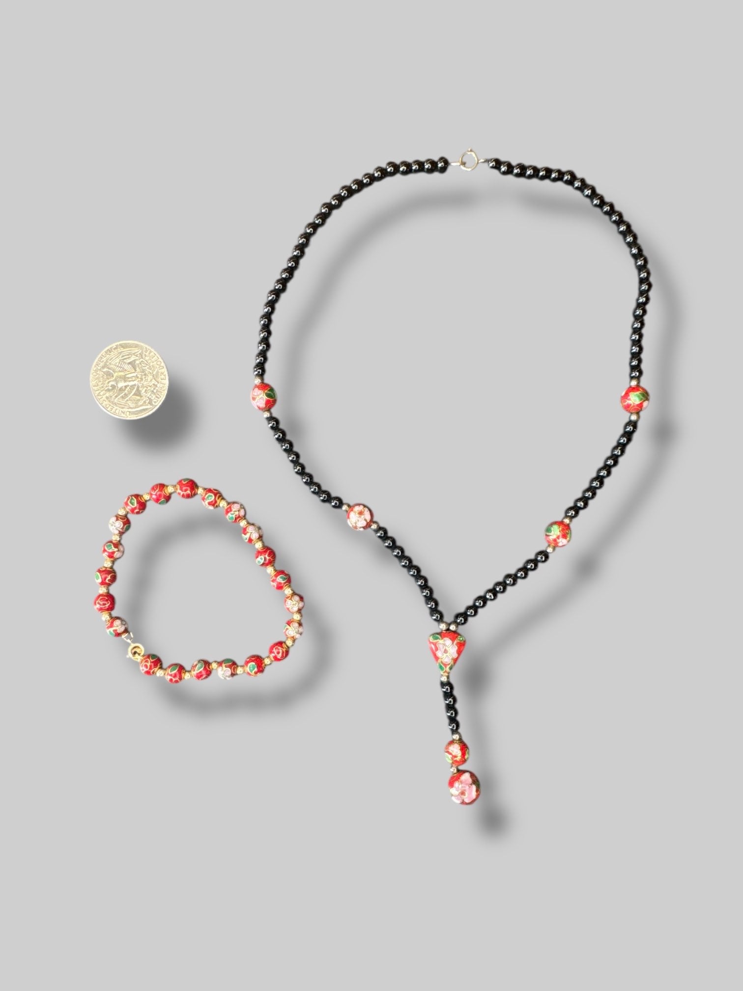 Vintage 30s Cloisonné necklace and bracelet set