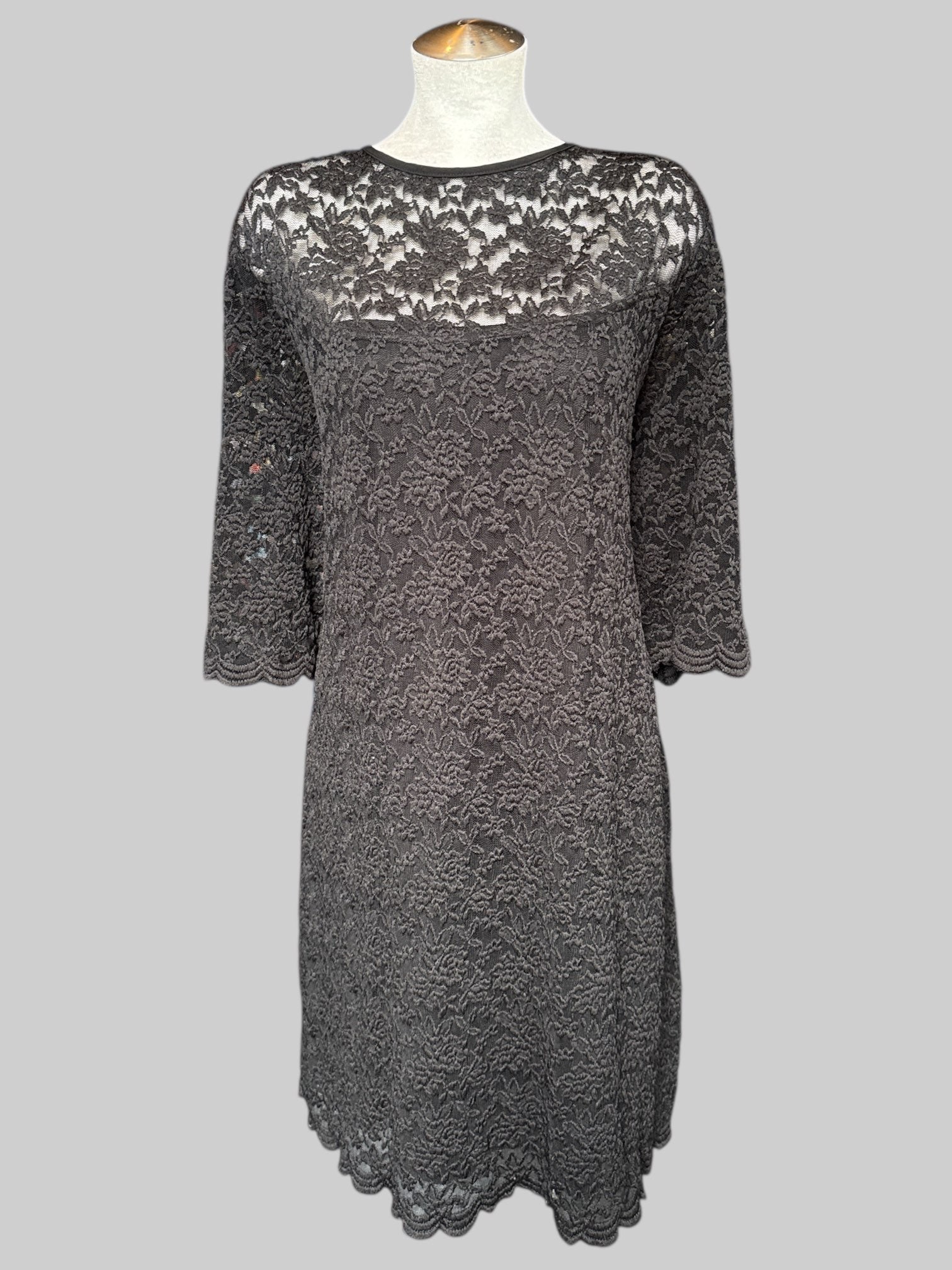 3X Black half sleeve floral lace dress