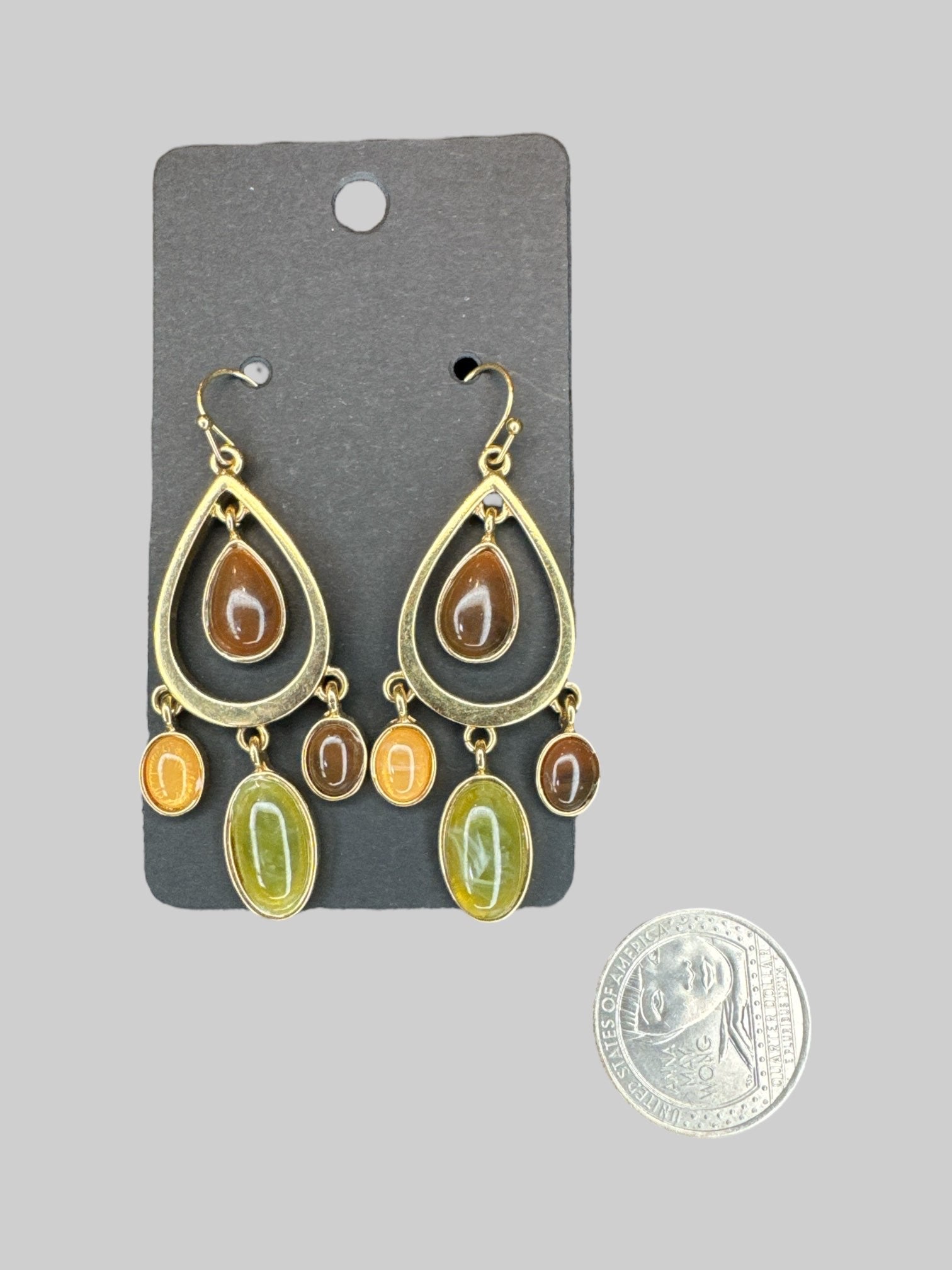 Earthy tone teardrop gem earrings