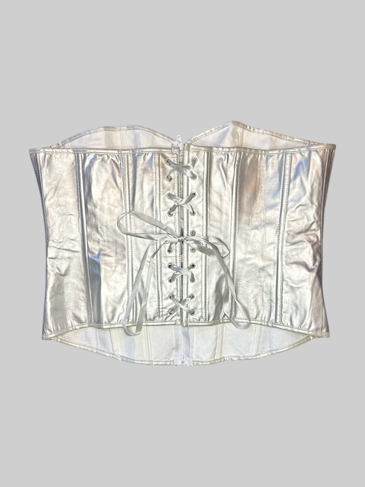 0X Silver zip up corset with mixed texture