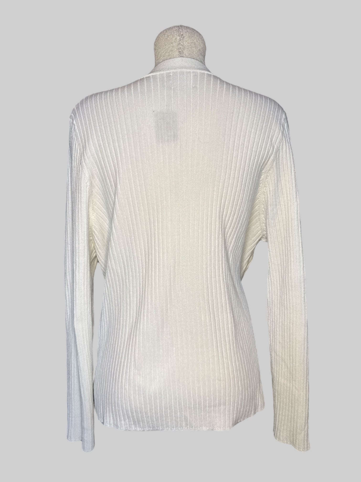 5X White knit long sleeve top with red texture and laced up neckline