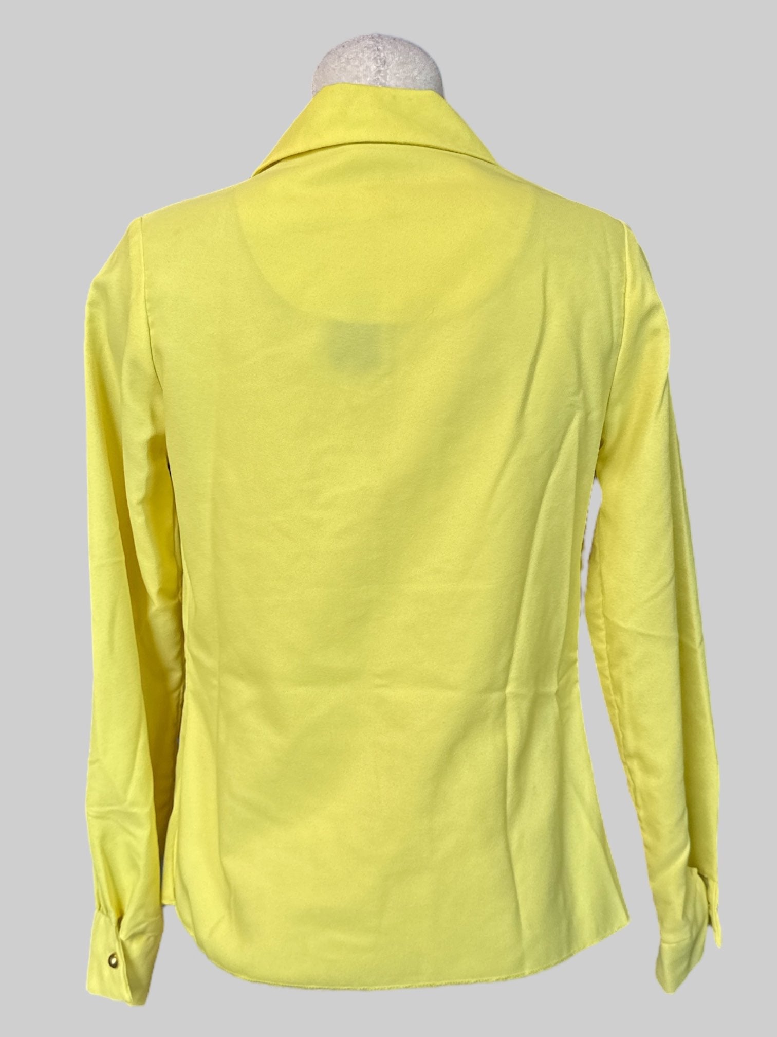 M Yellow long sleeve button-down top with pointy collar and brass tone buttons