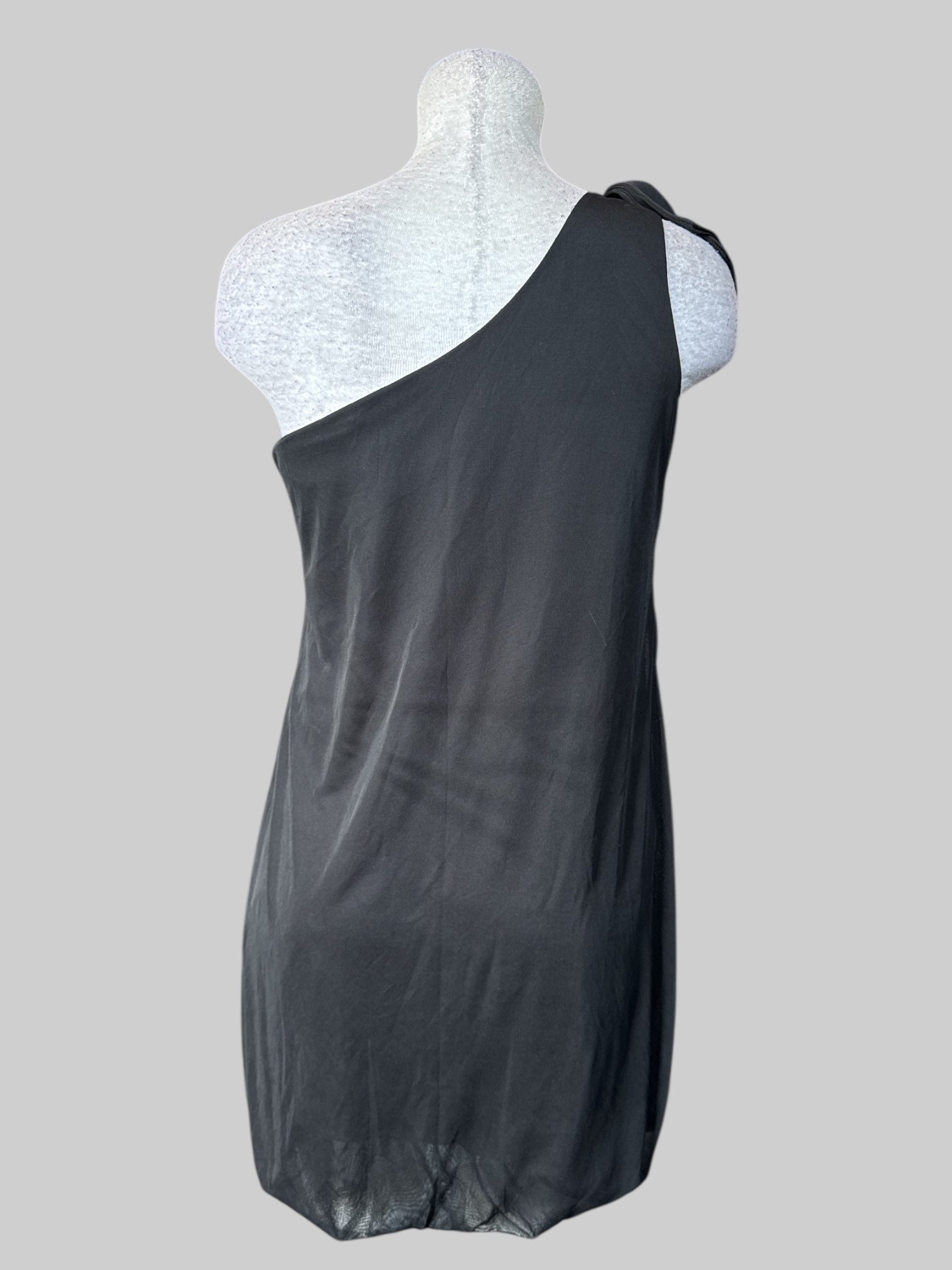 L Vintage black sleeveless stretchy dress with bow on one shoulder strap