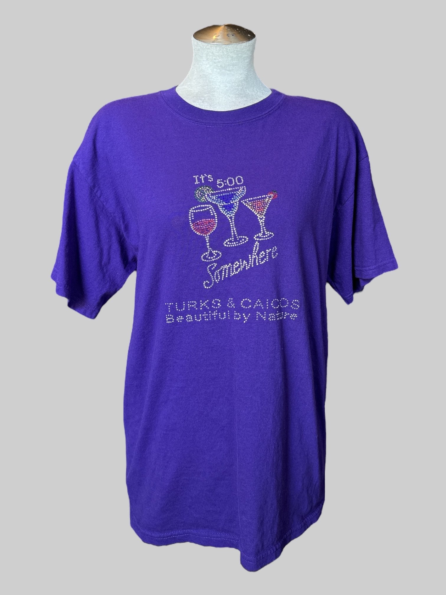 L Purple bedazzled“It’s 5:00 somewhere” Turks & Caicos tee