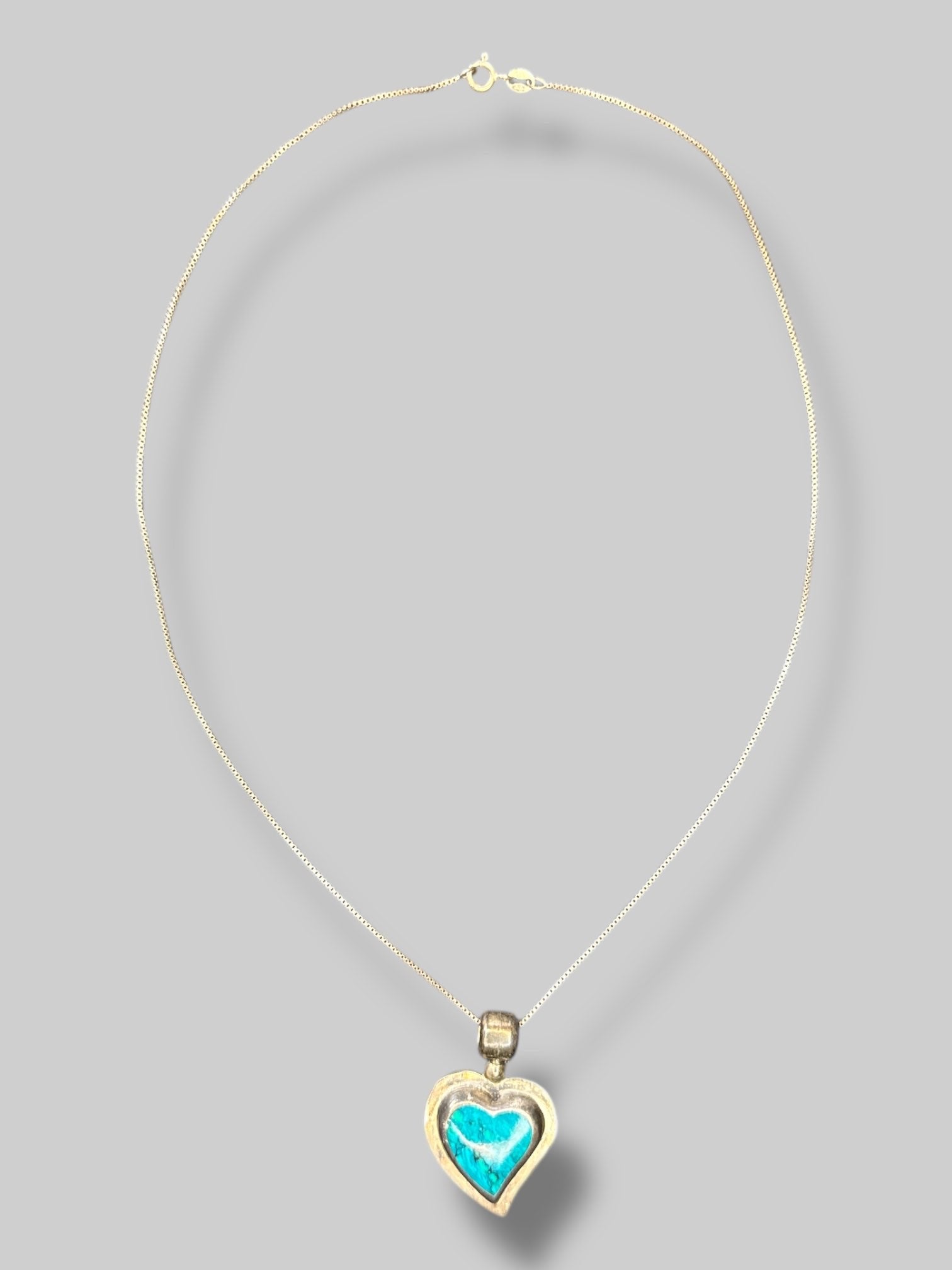 Mexican sterling silver necklace with bluestone heart pendant