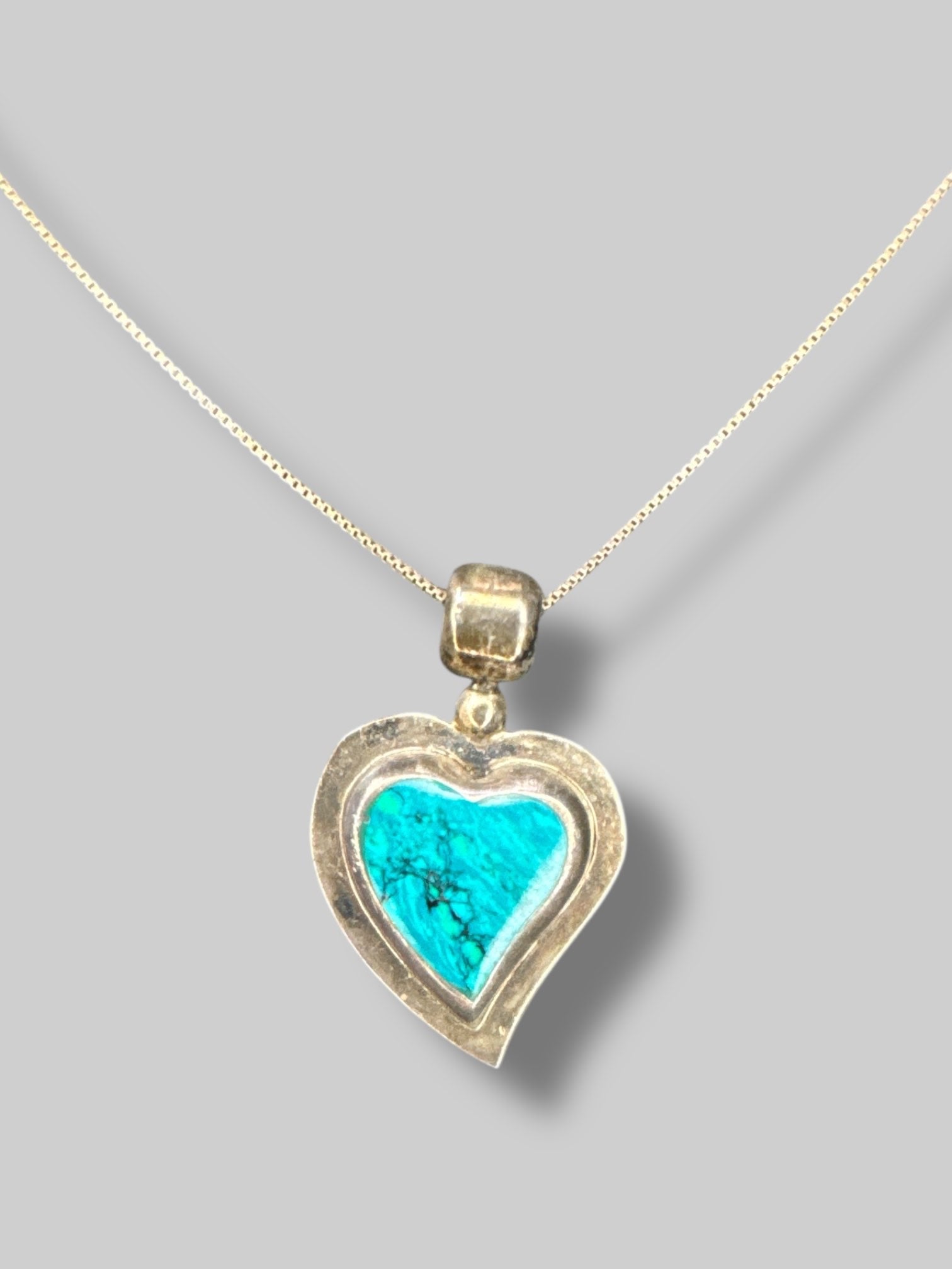Mexican sterling silver necklace with bluestone heart pendant