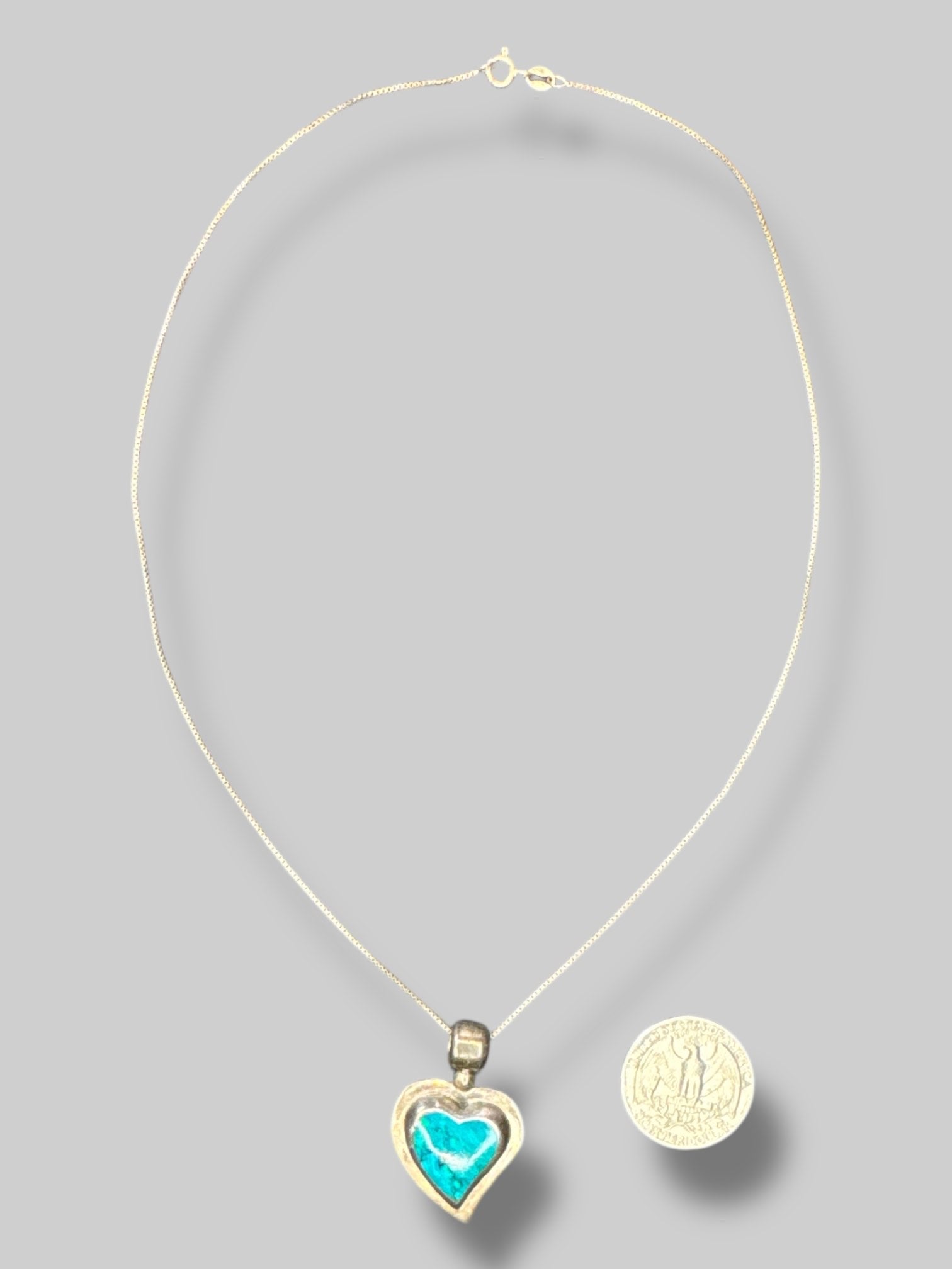 Mexican sterling silver necklace with bluestone heart pendant