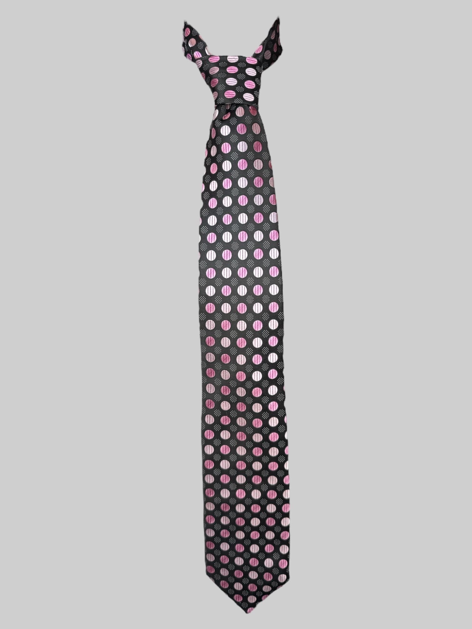 Black tie with shades of pink polkadots