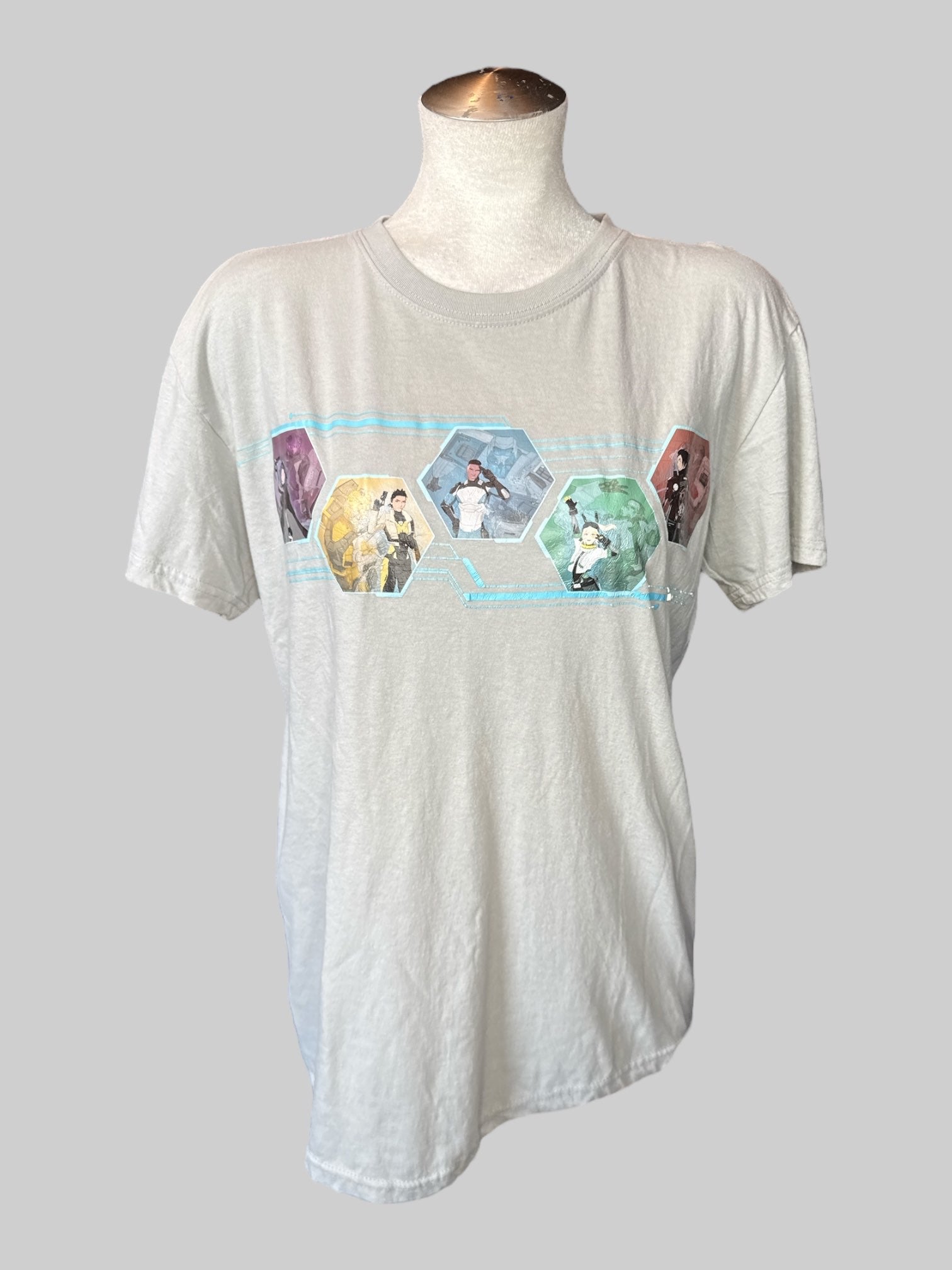 L Light grey tee with “Gen:lock” graphic