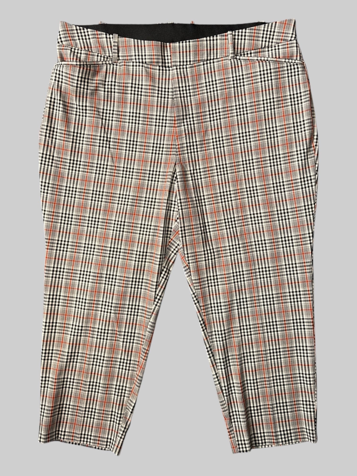 3X Off-white orange and black plaid pants with pockets and belt loops