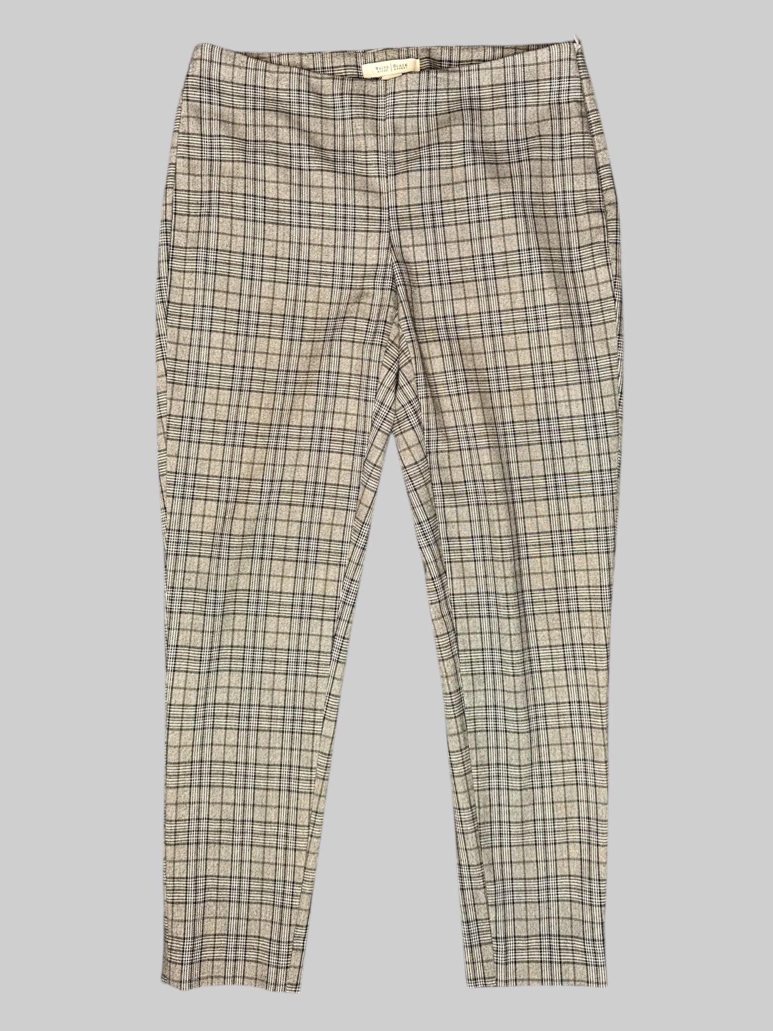 L White and black plaid pants with zipper on side
