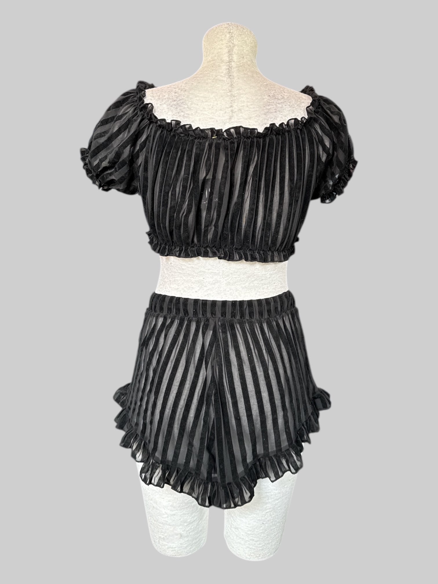 S Sheer black 2 piece Fox Blood set with black velvet and ruffles