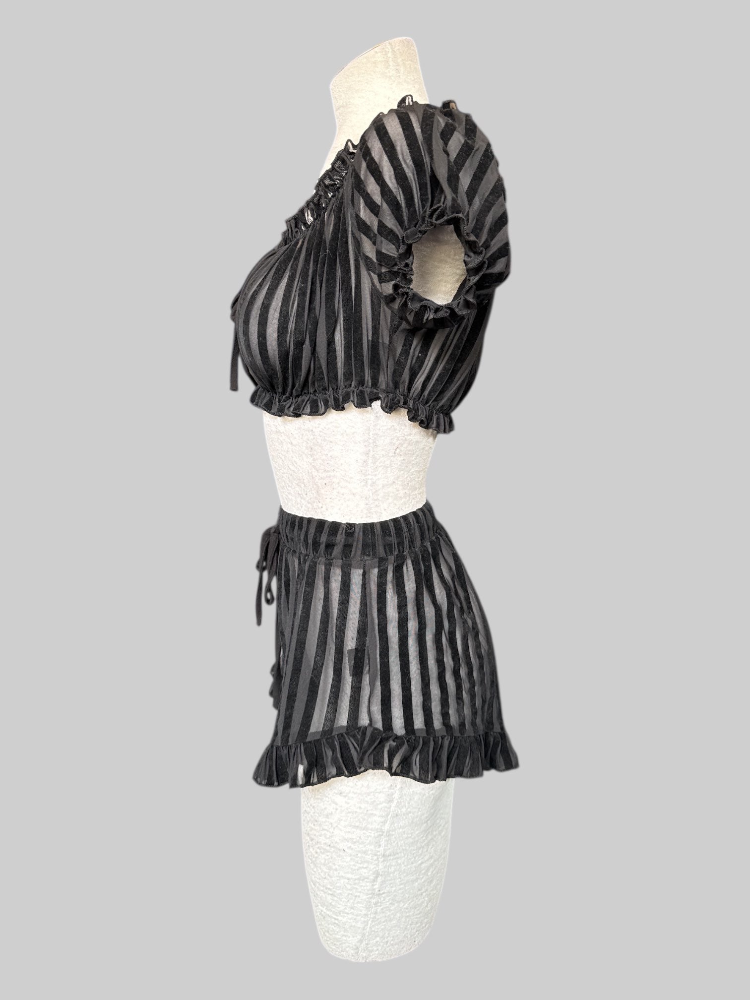 S Sheer black 2 piece Fox Blood set with black velvet and ruffles