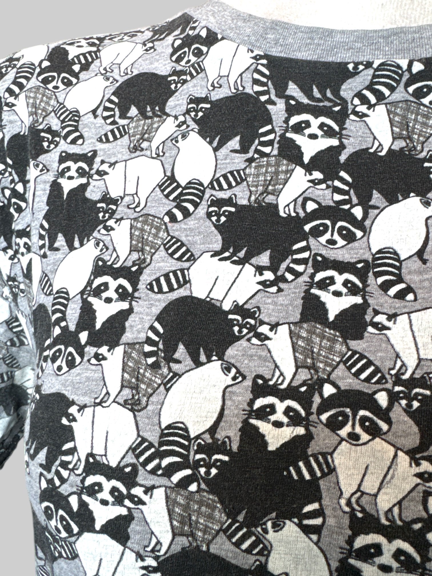 XL Grey t shirt with raccoon graphics