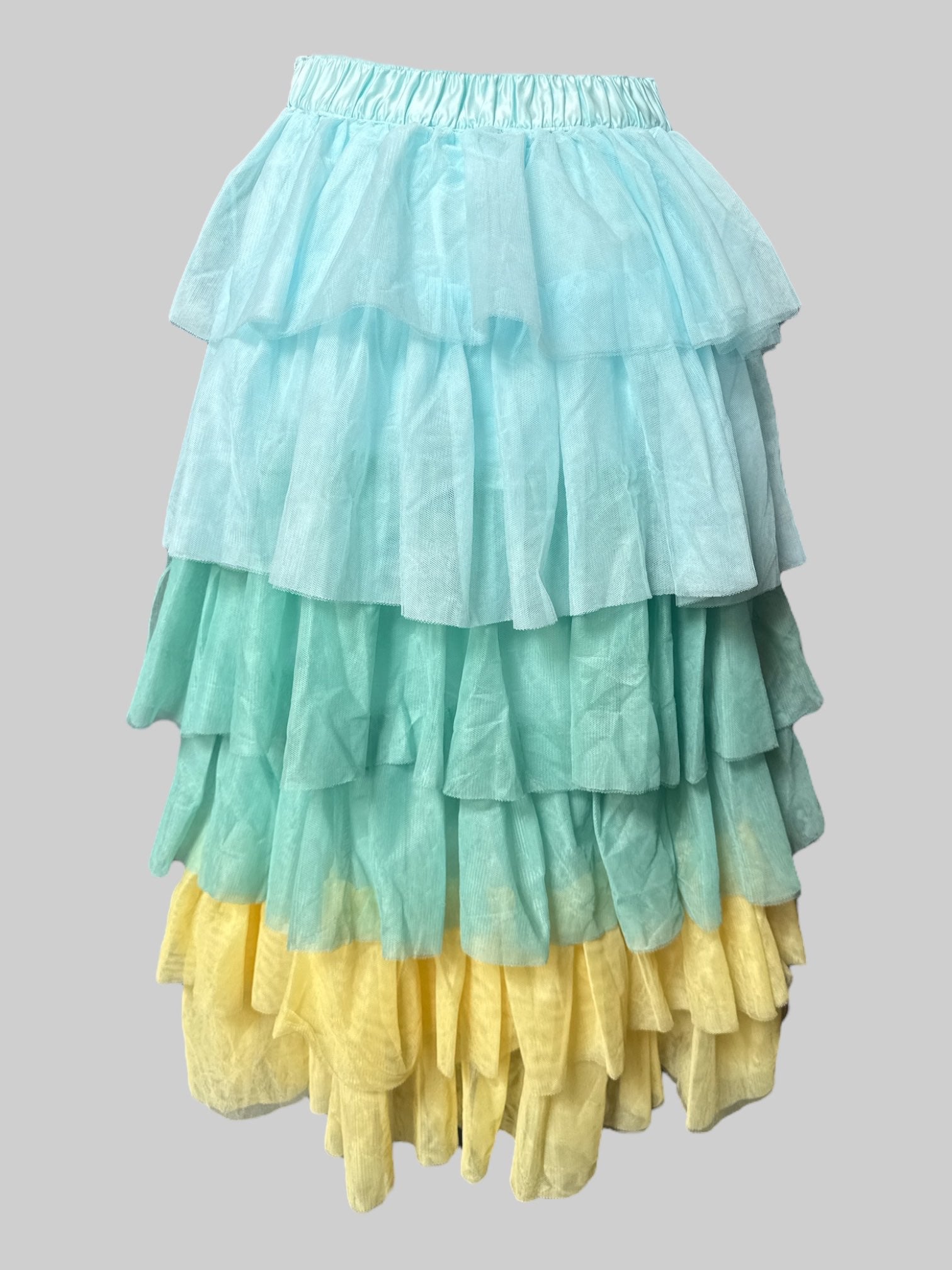 L NWT Color Me Courtney princess Tiana blue, green, and yellow maxi skirt with ruffles and tule