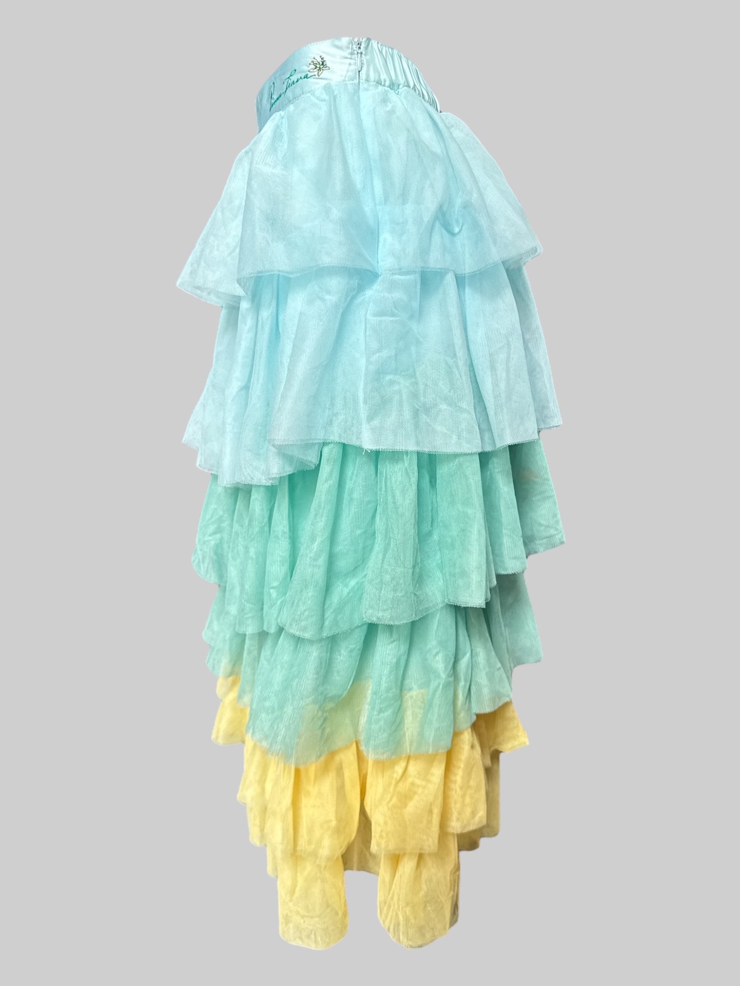 L NWT Color Me Courtney princess Tiana blue, green, and yellow maxi skirt with ruffles and tule