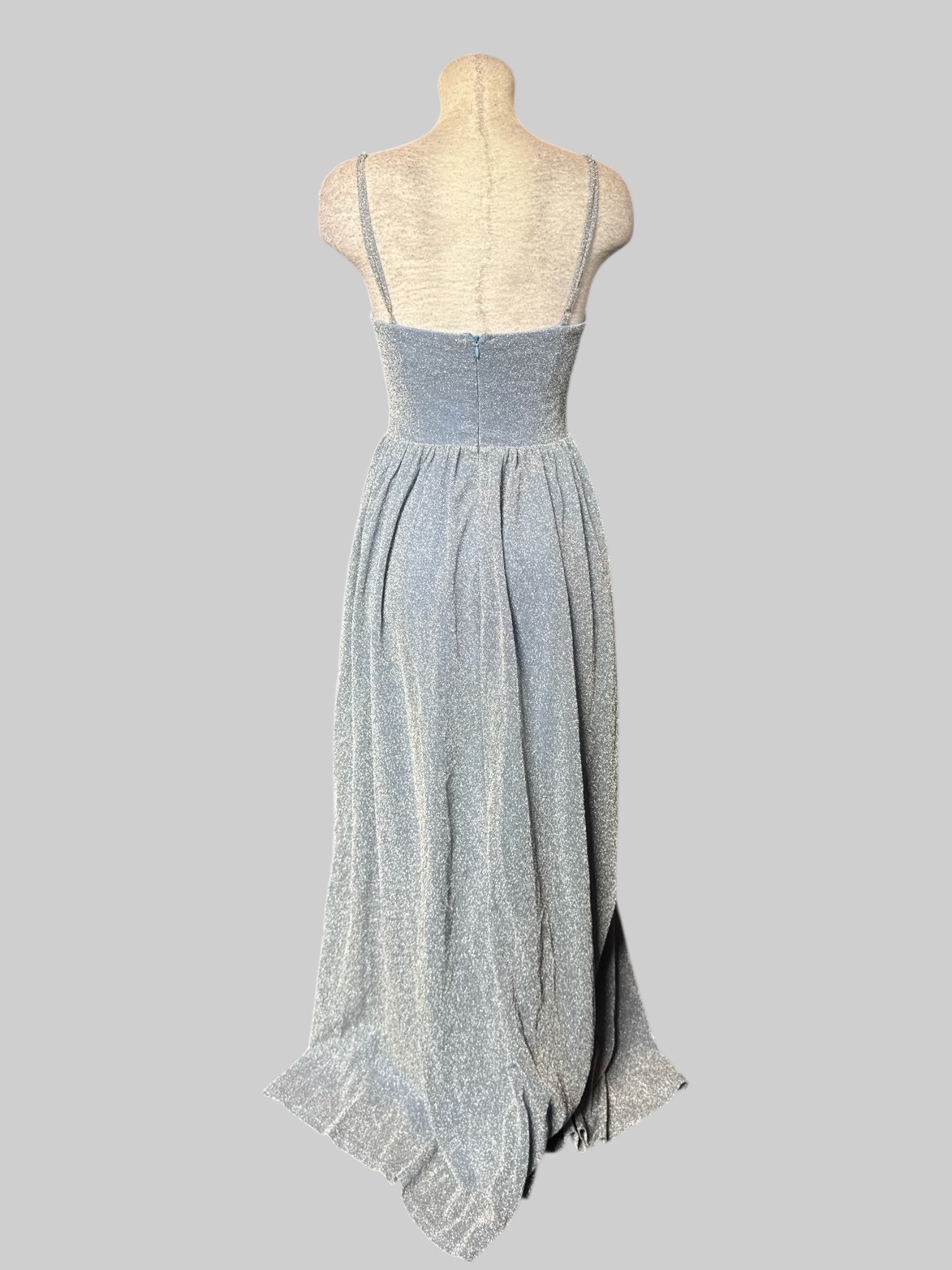 S Blue glittery maxi dress with back zipper and mesh corset top with boning