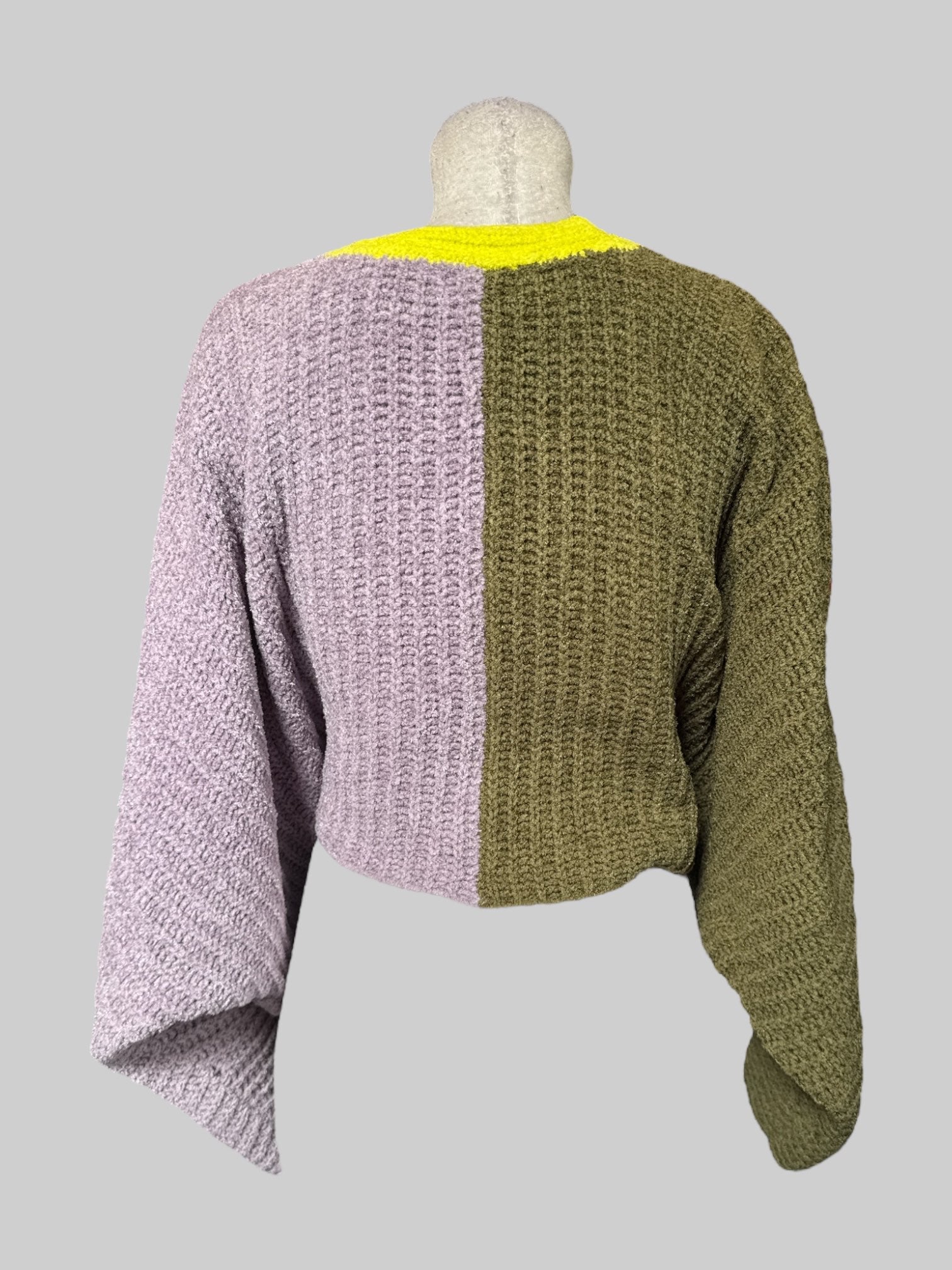 3X Purple green and yellow color block cardigan