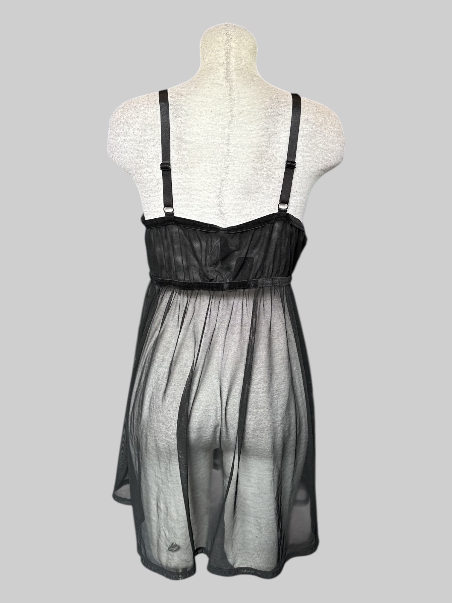 3X Black sheer lingerie slip with feathers