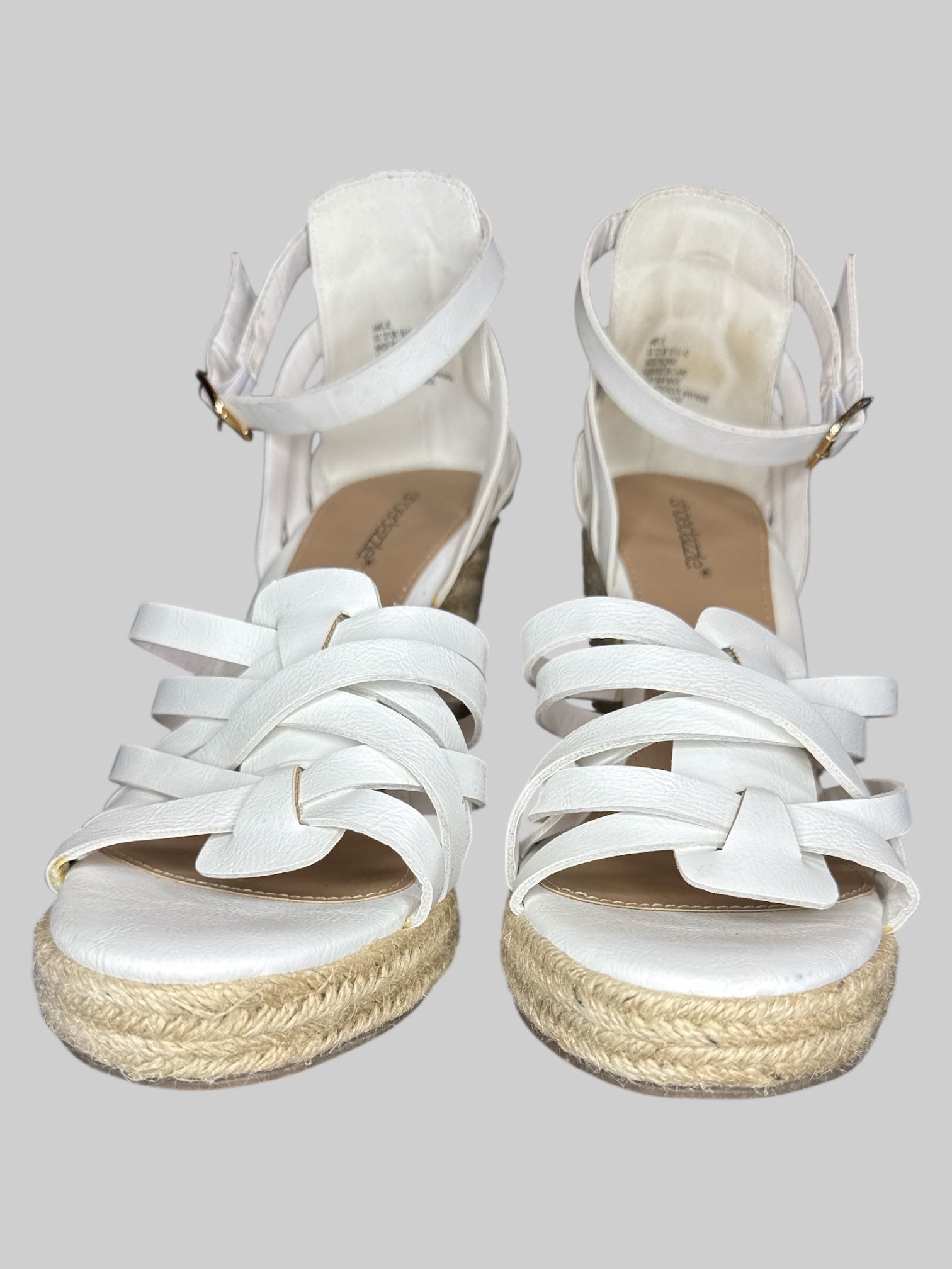 Size 12 5in wedge heel sandal with white straps