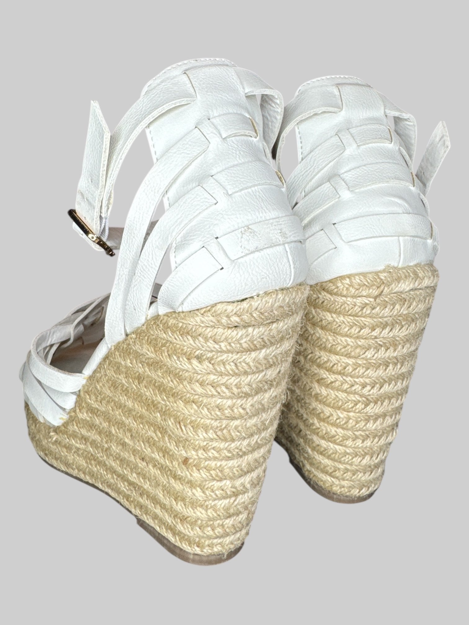 Size 12 5in wedge heel sandal with white straps