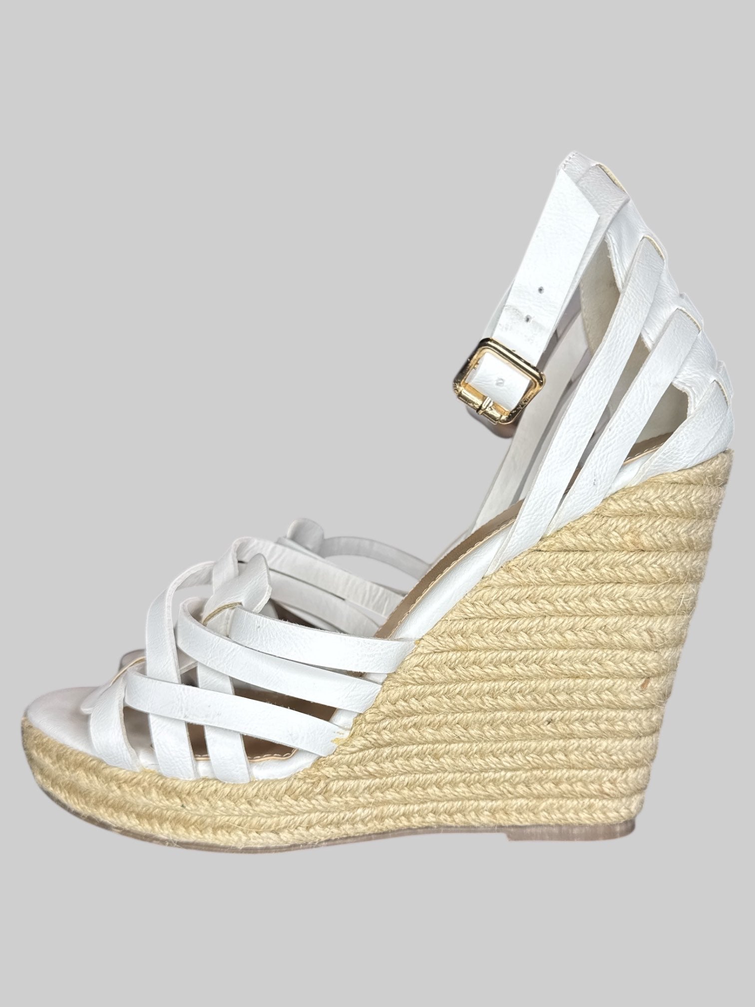 Size 12 5in wedge heel sandal with white straps
