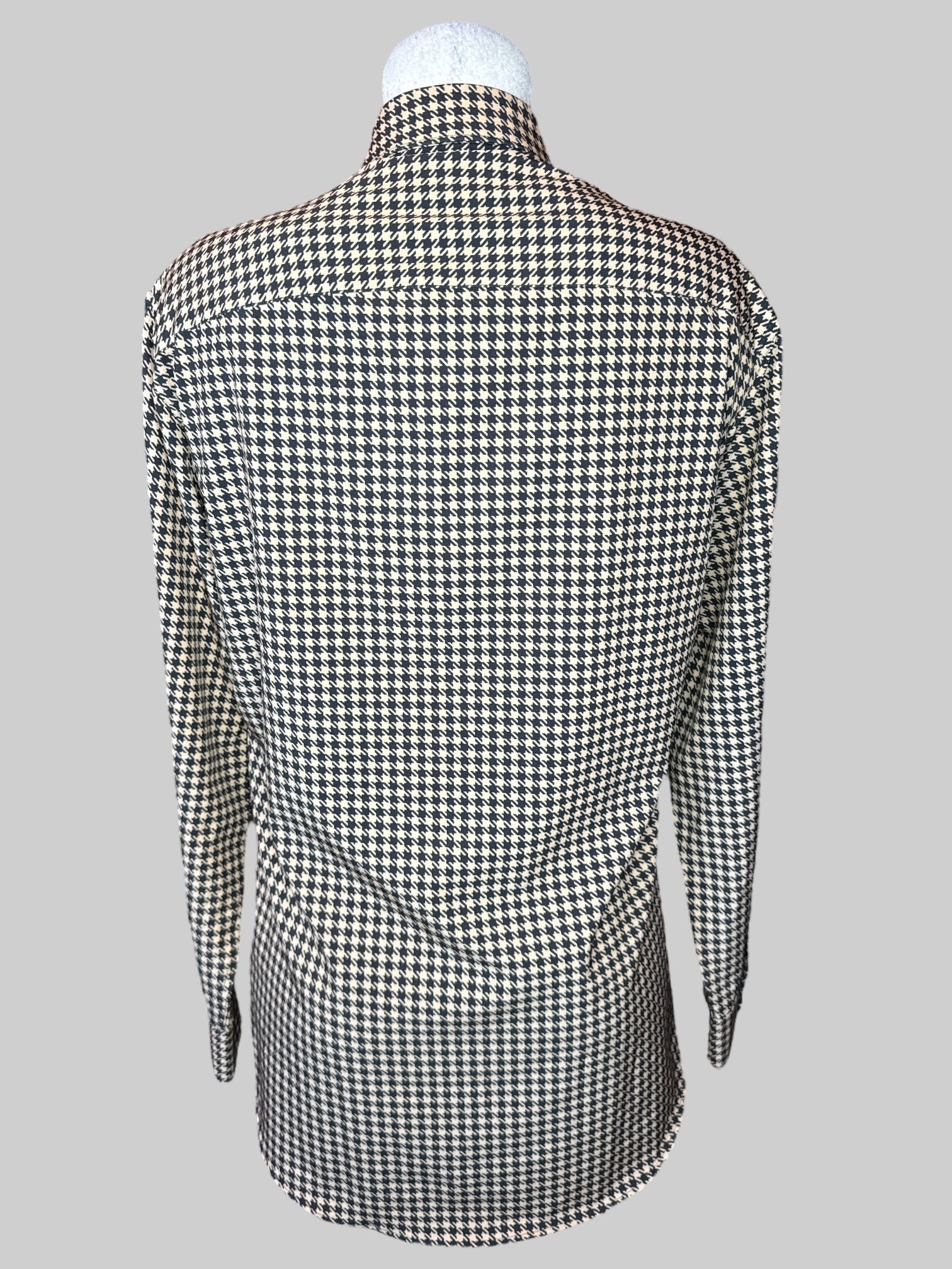 L Brown and black houndstooth print long sleeve button down