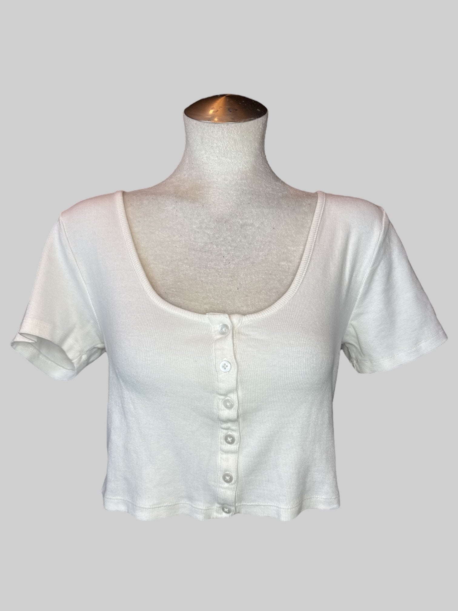 0X White short sleeve crop top button down with pink “Baby Girl” embroidery on back