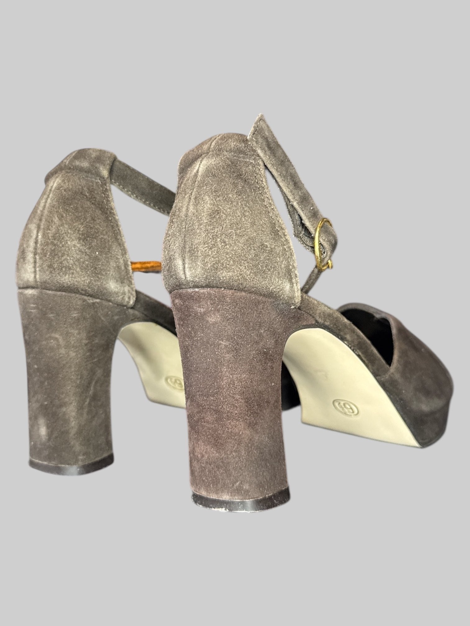 Size 6.5 Studio Roma Vintage brown leather open toe high heel shoes with 3in heel