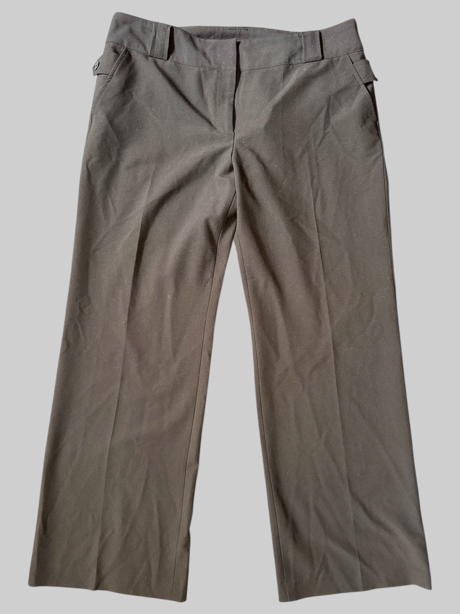0X Black trousers with thick belt loops, pockets on back sides, and button closures for pockets