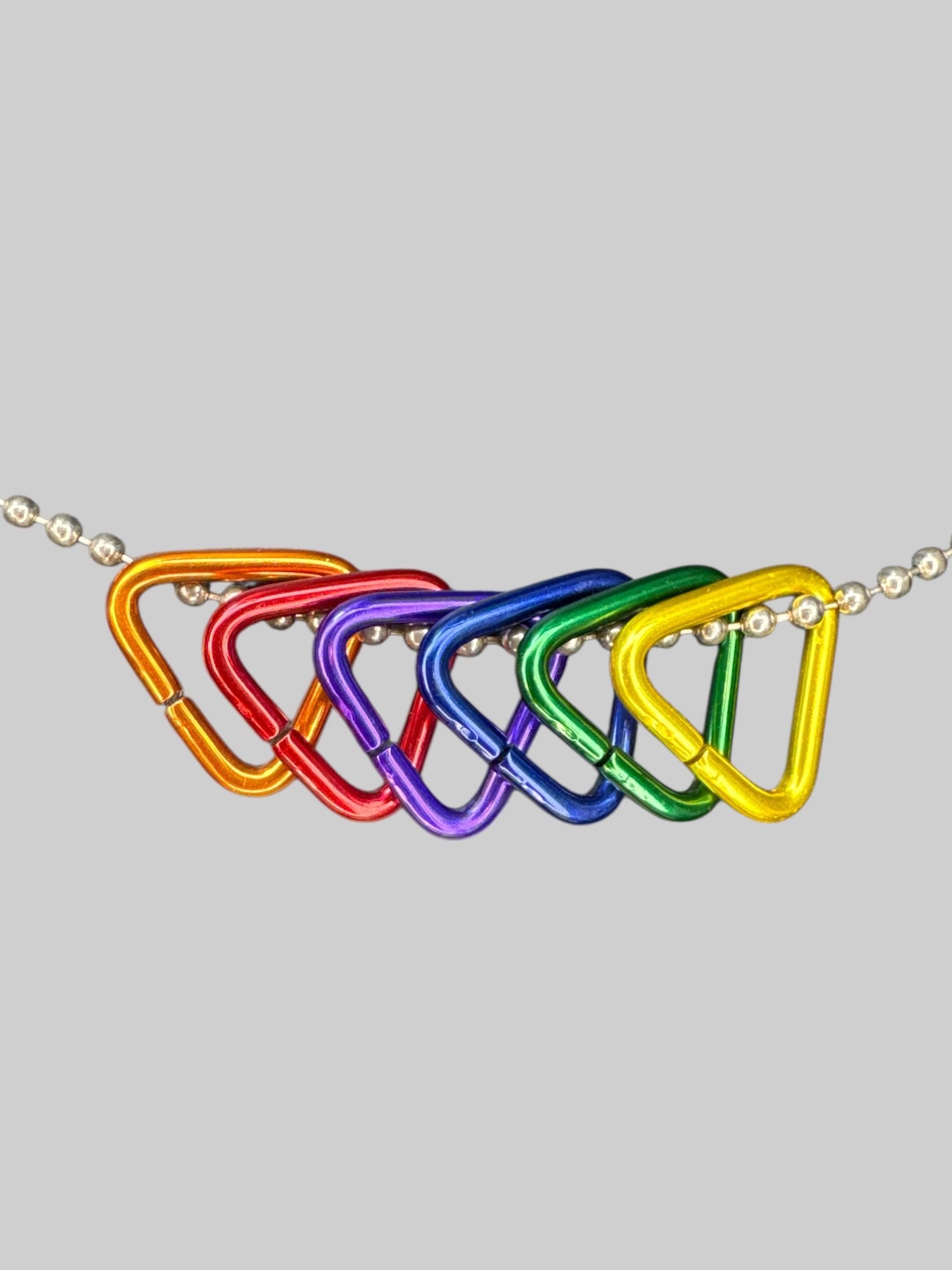 Ball chain necklace with rainbow color, triangle pendants