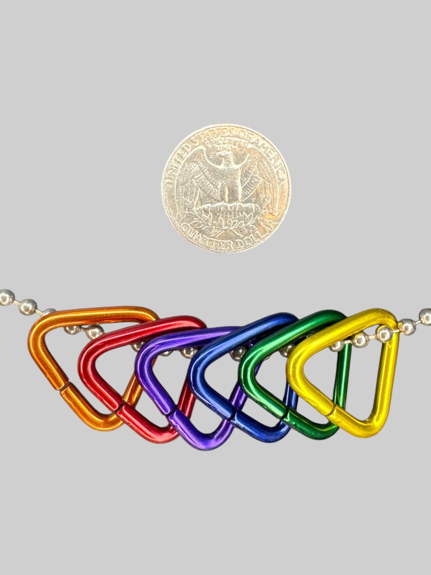 Ball chain necklace with rainbow color, triangle pendants