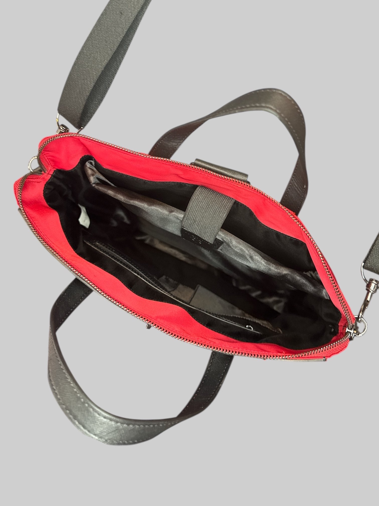 NWT Red large over the shoulder bag with decorative metal buckle, and multiple pockets inside and out
