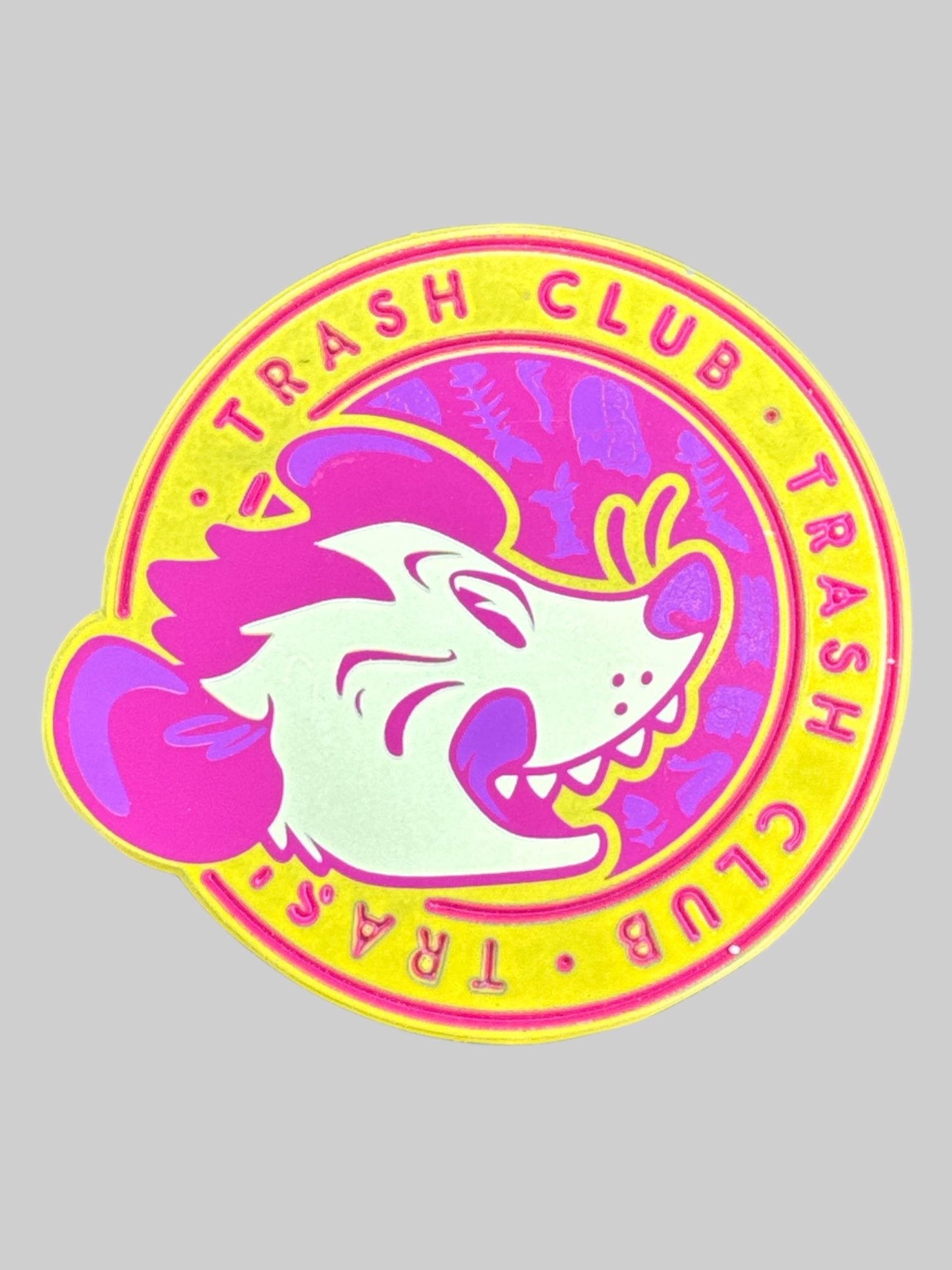 Yellow “Trash Club” pin with possum