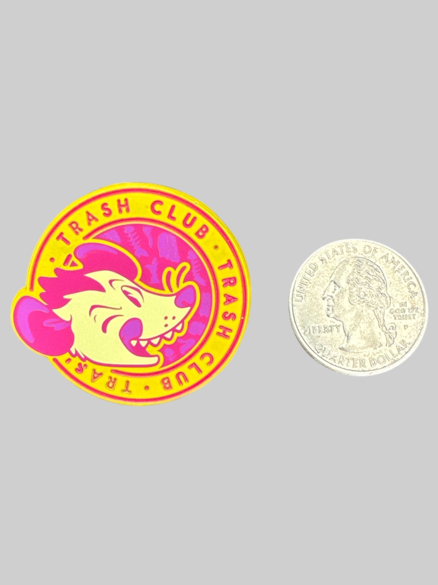 Yellow “Trash Club” pin with possum