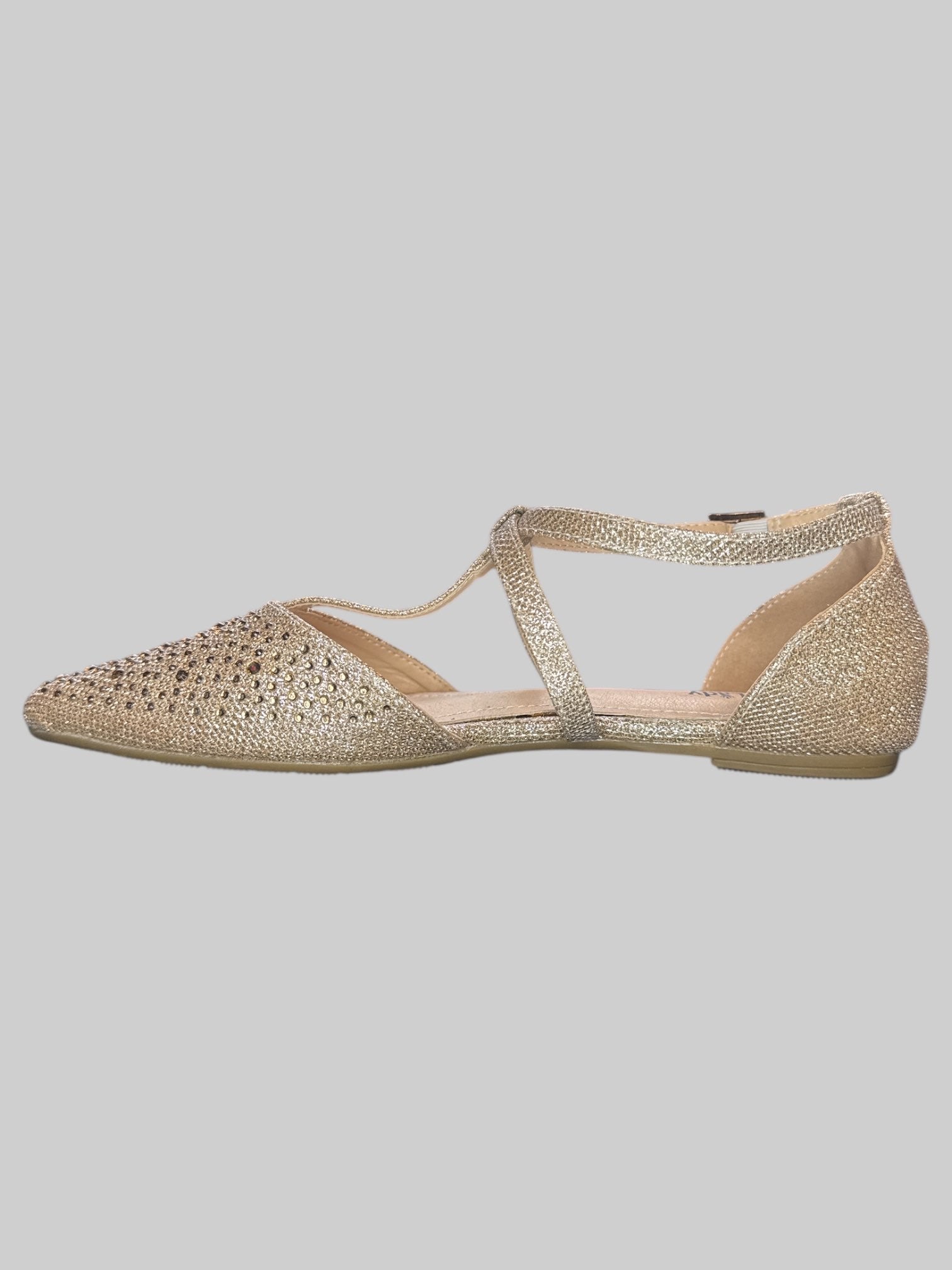 Champagne bedazzled shoe with ankle strap