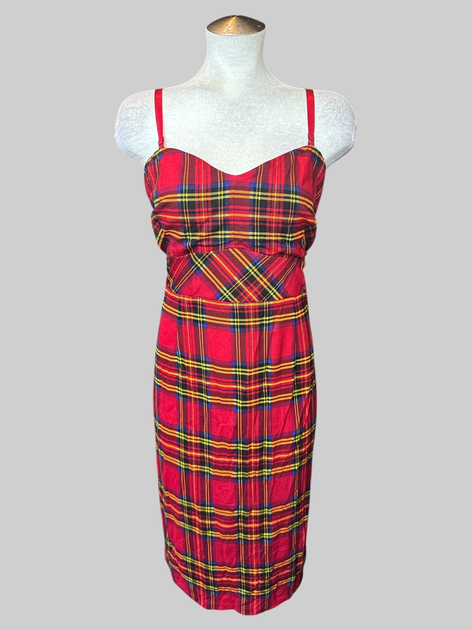1X NWT Betsey Johnson red plaid sleeveless dress with zipper on back