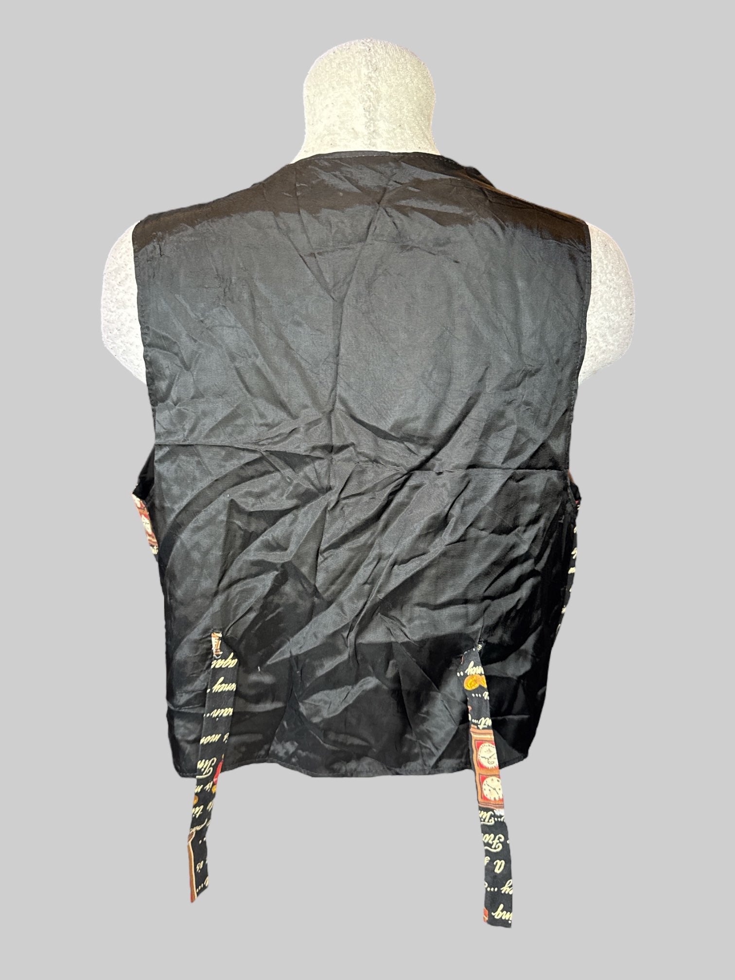 XL Vintage black vest with clocks and time quotes