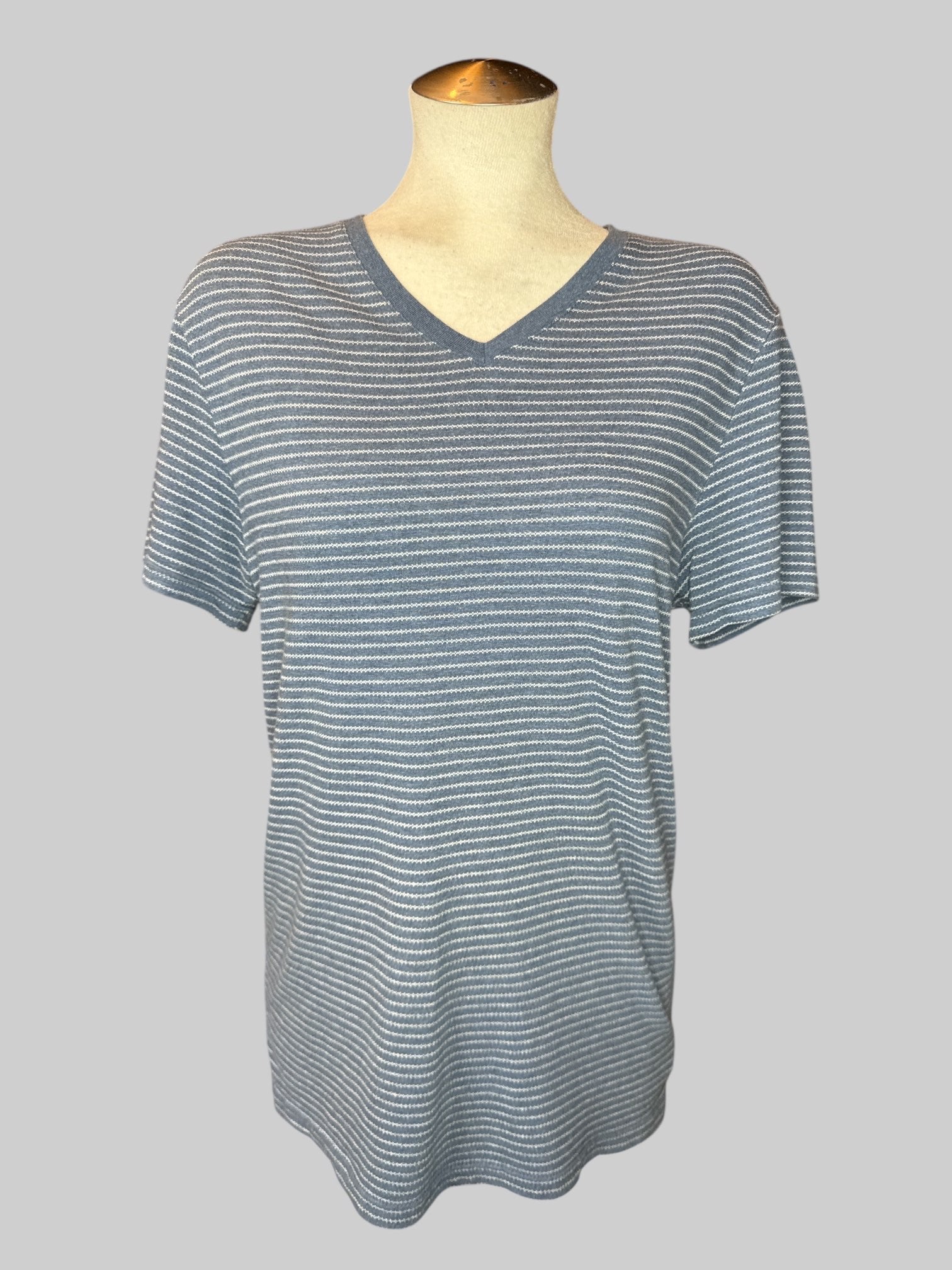 L Blue and white striped soft knit tee