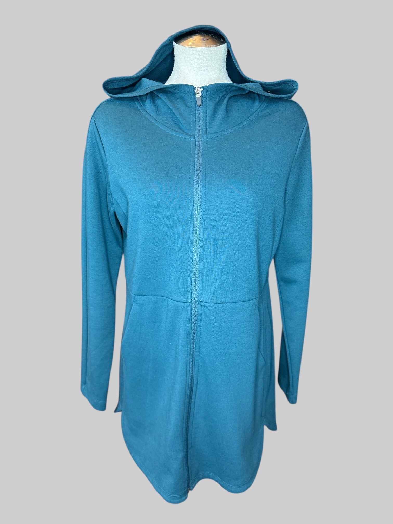 M Teal long zip up hoodie with pockets