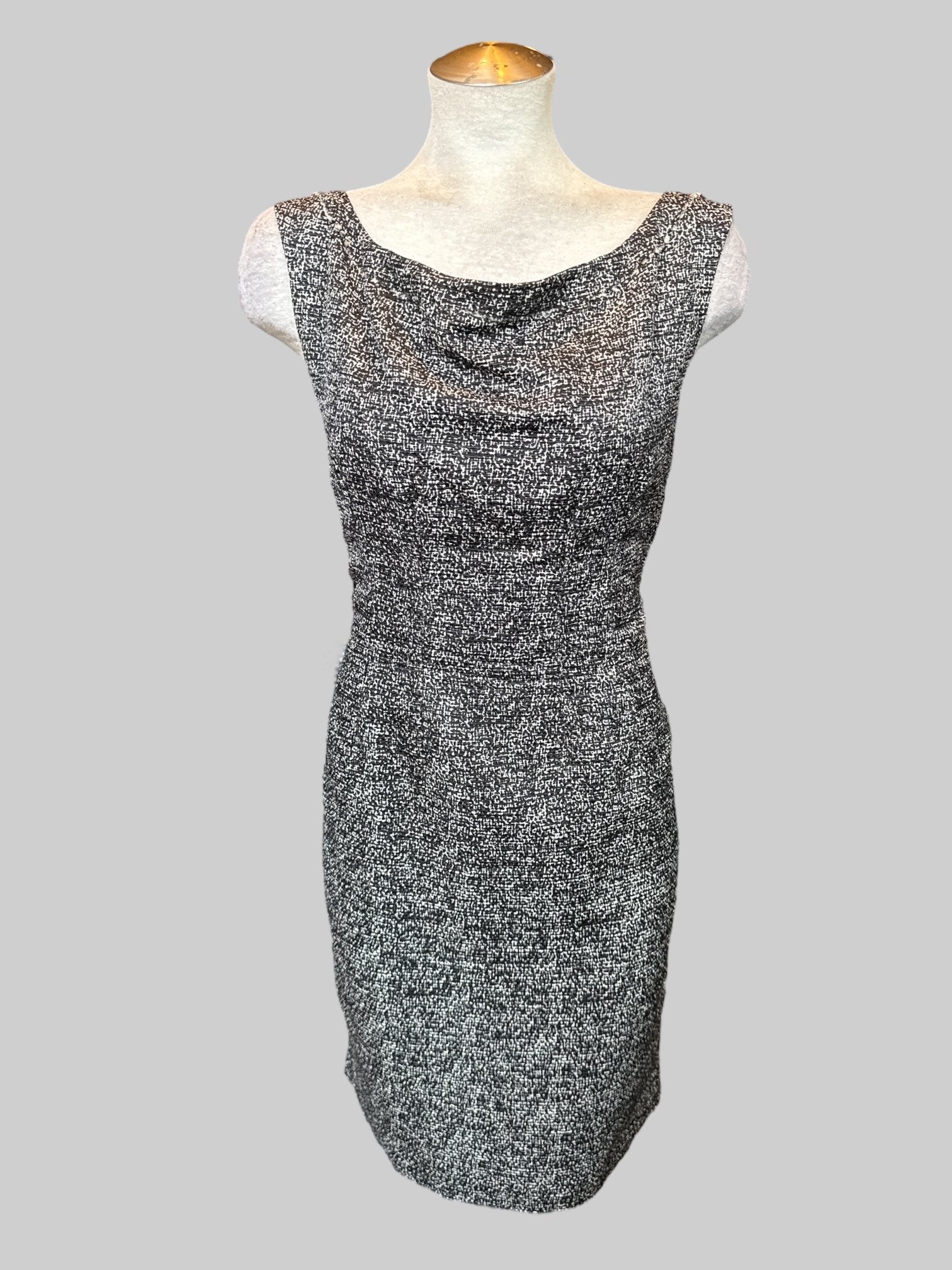 L Unconfirmed YVES SAINT LAURENT white and black dress with draping in front