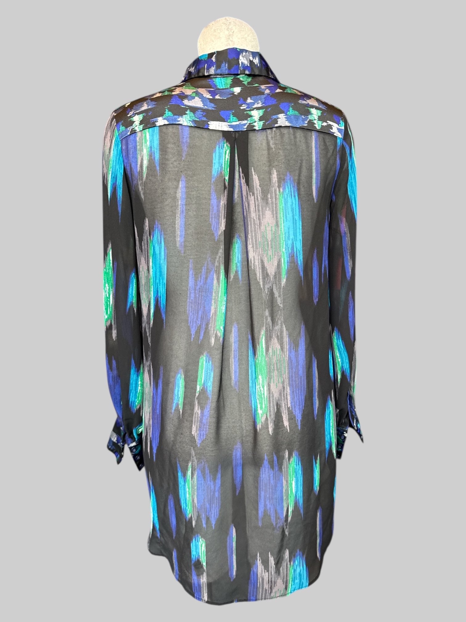 M Black blue green and white tunic style sheer top button up