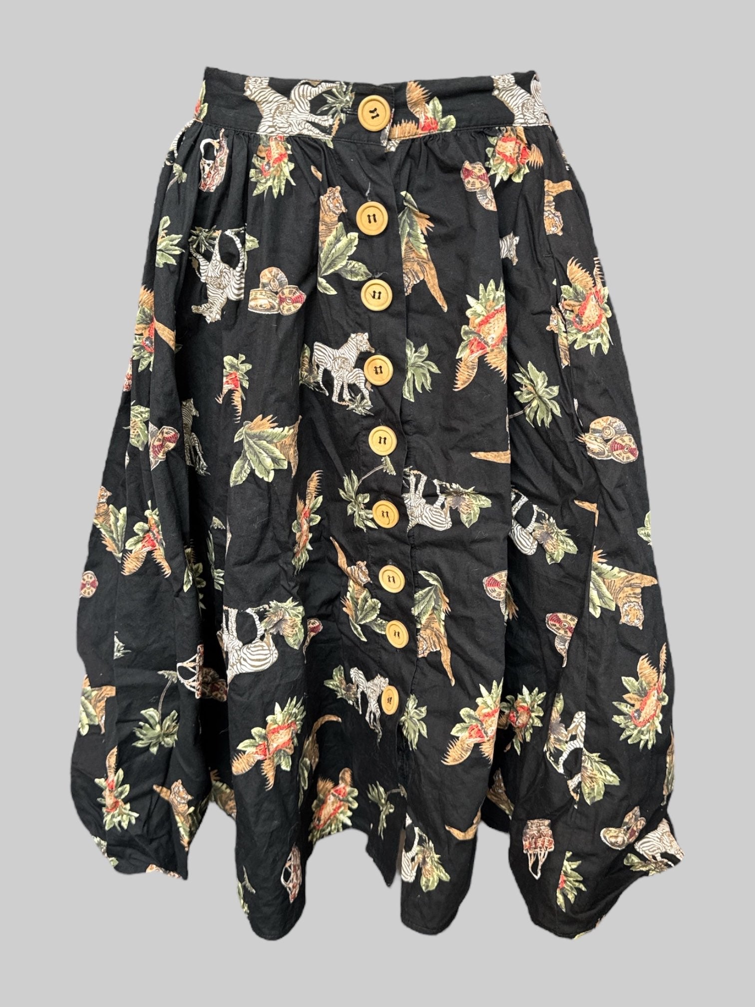 M Hell Bunny black wildlife print button up skirt