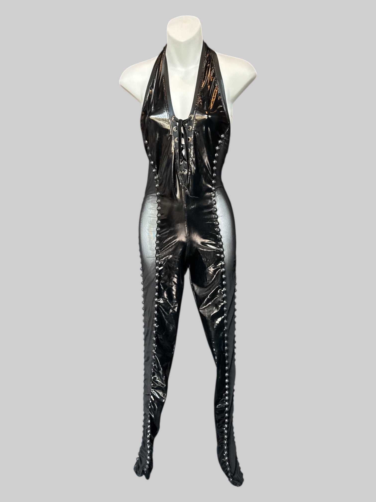 S Toxic Vision black bodysuit with sheer sides and studs
