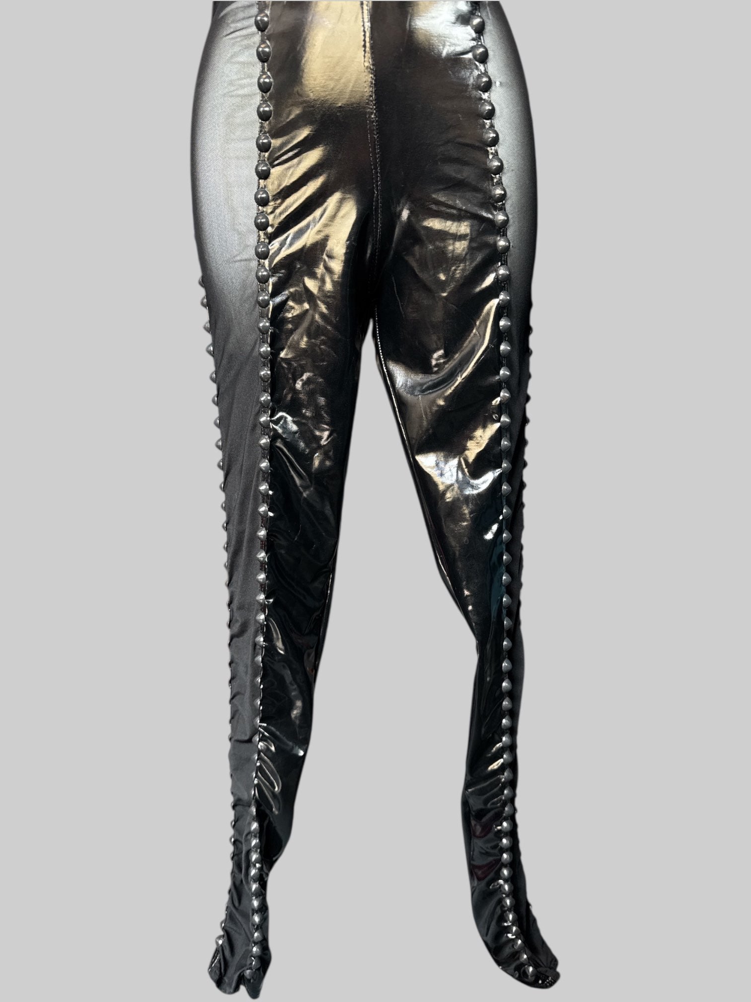 S Toxic Vision black bodysuit with sheer sides and studs